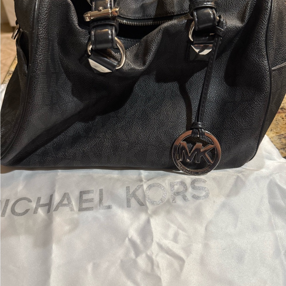Michael Kors Black Textured Tote with Silver Accents